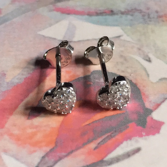 New! Sterling Silver Heart Stud Earrings - Picture 3 of 8